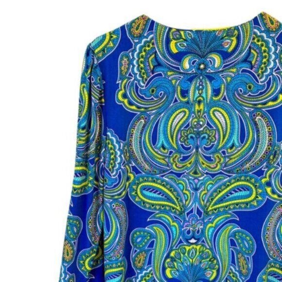Laundry by Shelli Segal | Blue Green Paisley Lined V Neck Shift Dress Size Large - Picture 9 of 10